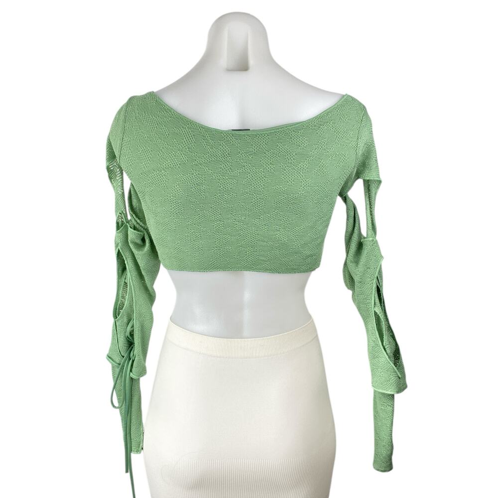 Oh Polly Green Cutout Long Sleeve Scop Neck Tie Off The Shoulder Crop Top Size 4 - Picture 3 of 5